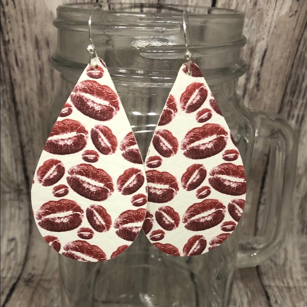 Red Lips Leather Earrings